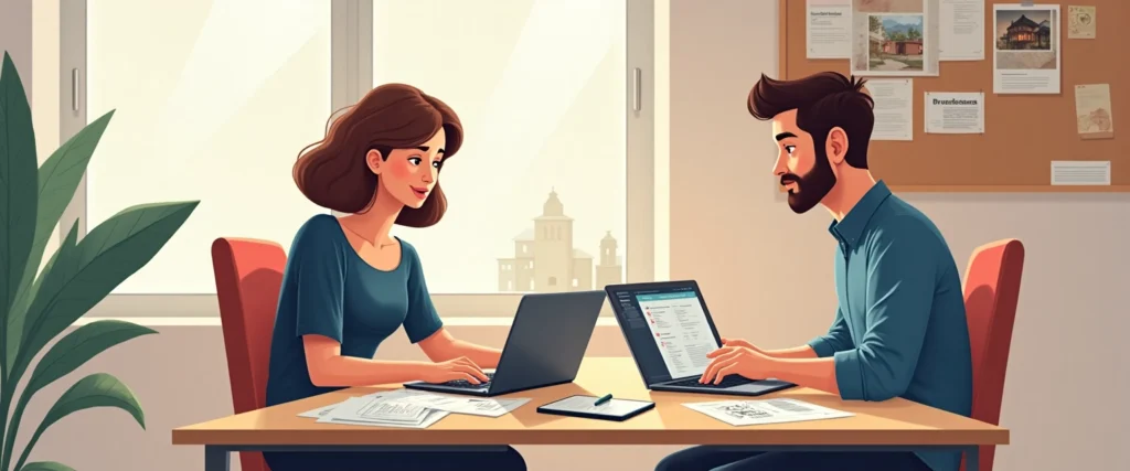 Couple cherchant des infos sur des ordinateurs portables Couple cherchant des infos sur des ordinateurs portables